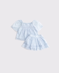 baby pleated lace-trim top and skort set