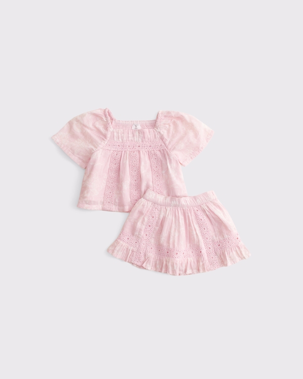 baby pleated lace-trim top and skort set, Ballet Pink view 1