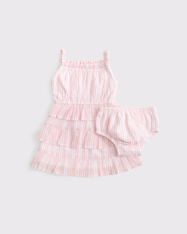 baby tiered ruffle halter dress, Pink Stripe view 1