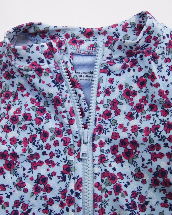 baby long-sleeve one-piece swimsuit set, Blue Floral view 2
