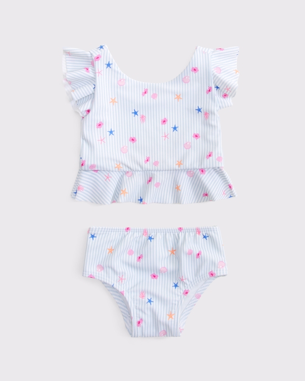 baby two-piece swimsuit, Light Blue Stripe Pattern view 1