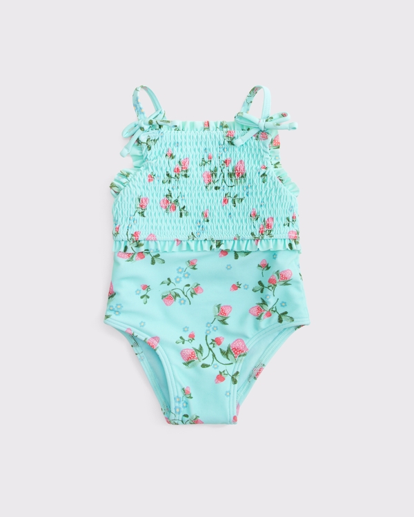 baby smocked swimsuit, Aqua Print view 2