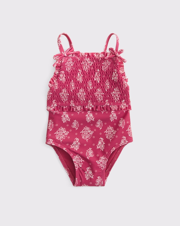 baby smocked swimsuit, Red Print view 1