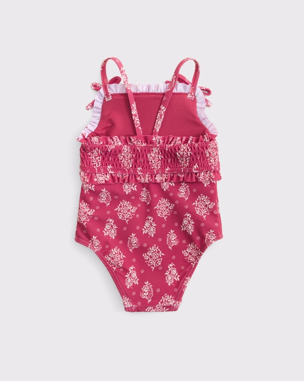 baby smocked swimsuit, Red Print view 2