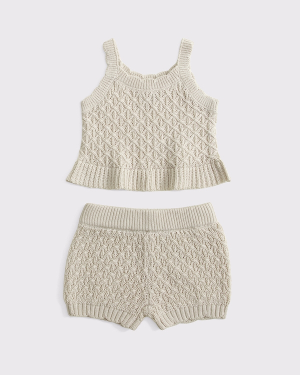 baby knit eyelet set, Oatmeal view 1