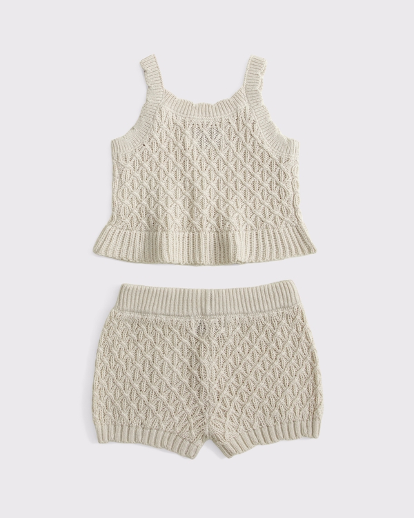 baby knit eyelet set, Oatmeal view 2