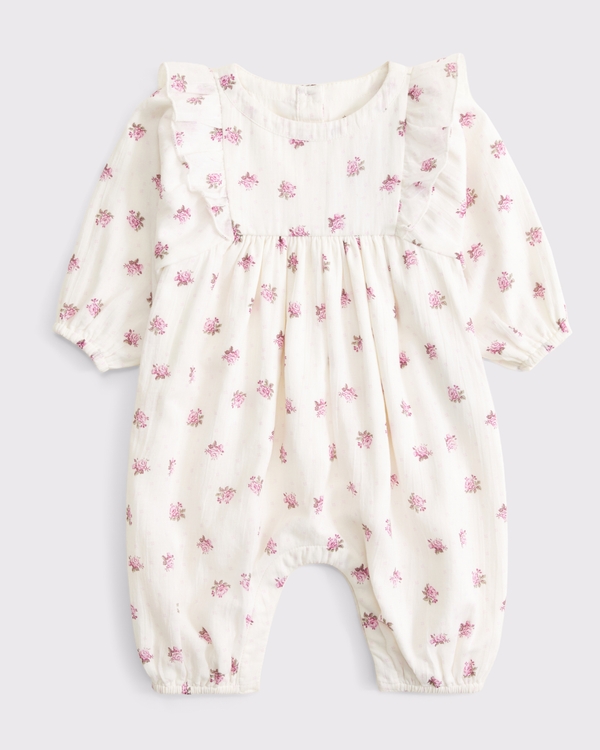 baby long-sleeve ruffle jumpsuit, Cream Pattern view 2