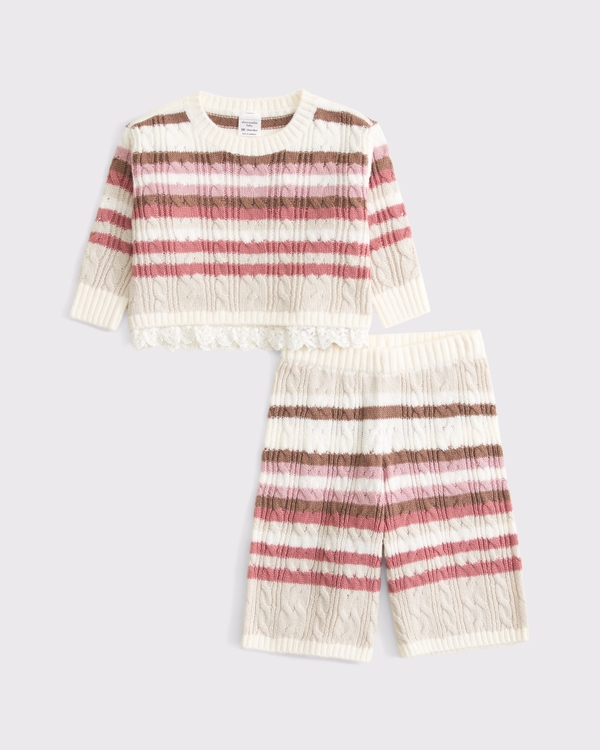 baby cable knit sweater set, Pink Stripe view 1