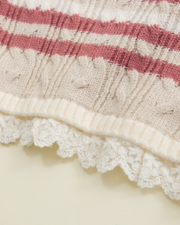 baby cable knit sweater set, Pink Stripe view 2
