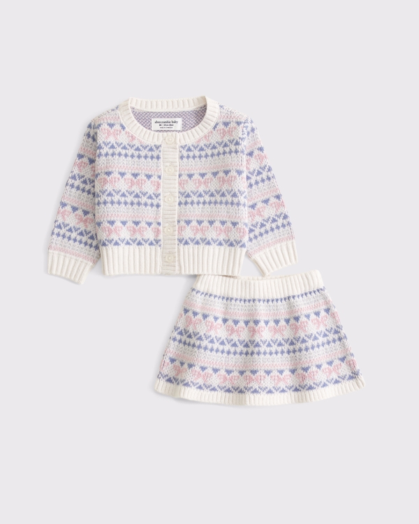 baby cable knit sweater skirt set, Blue Pattern view 1