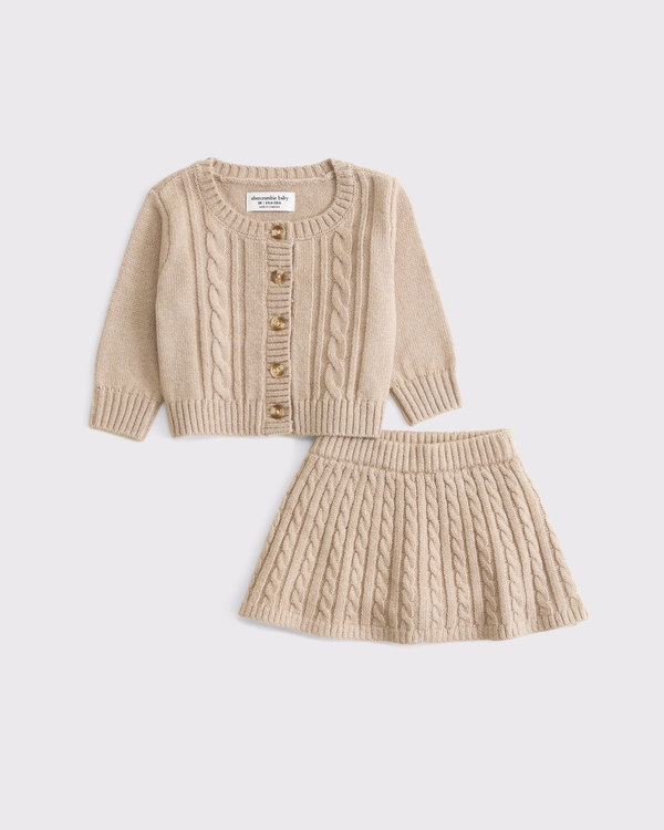 baby cable knit sweater skirt set, Taupe view 1