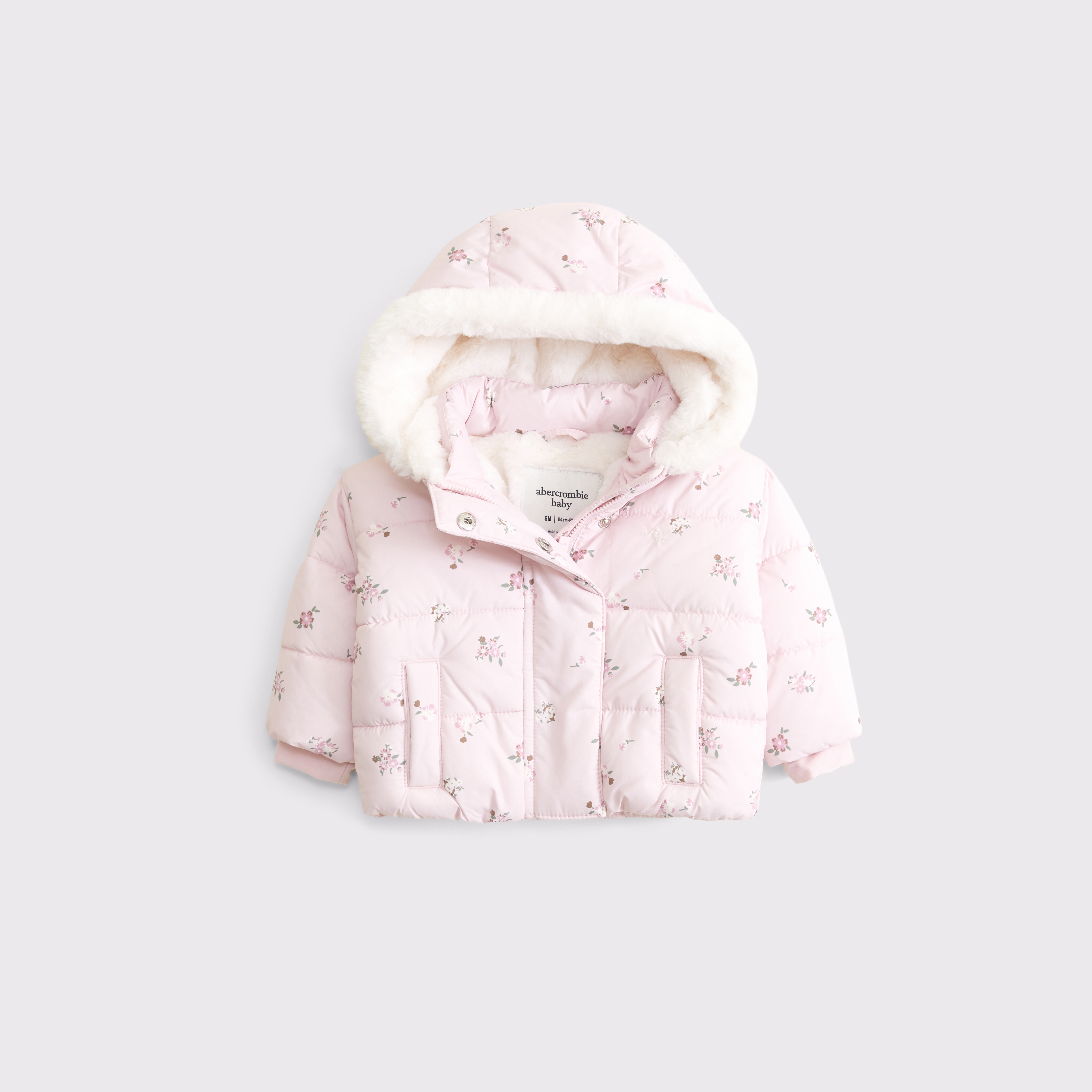 Куртка Abercrombie & Fitch Hooded puffer coat для малышей, цвет: Светлый розовый с принтом