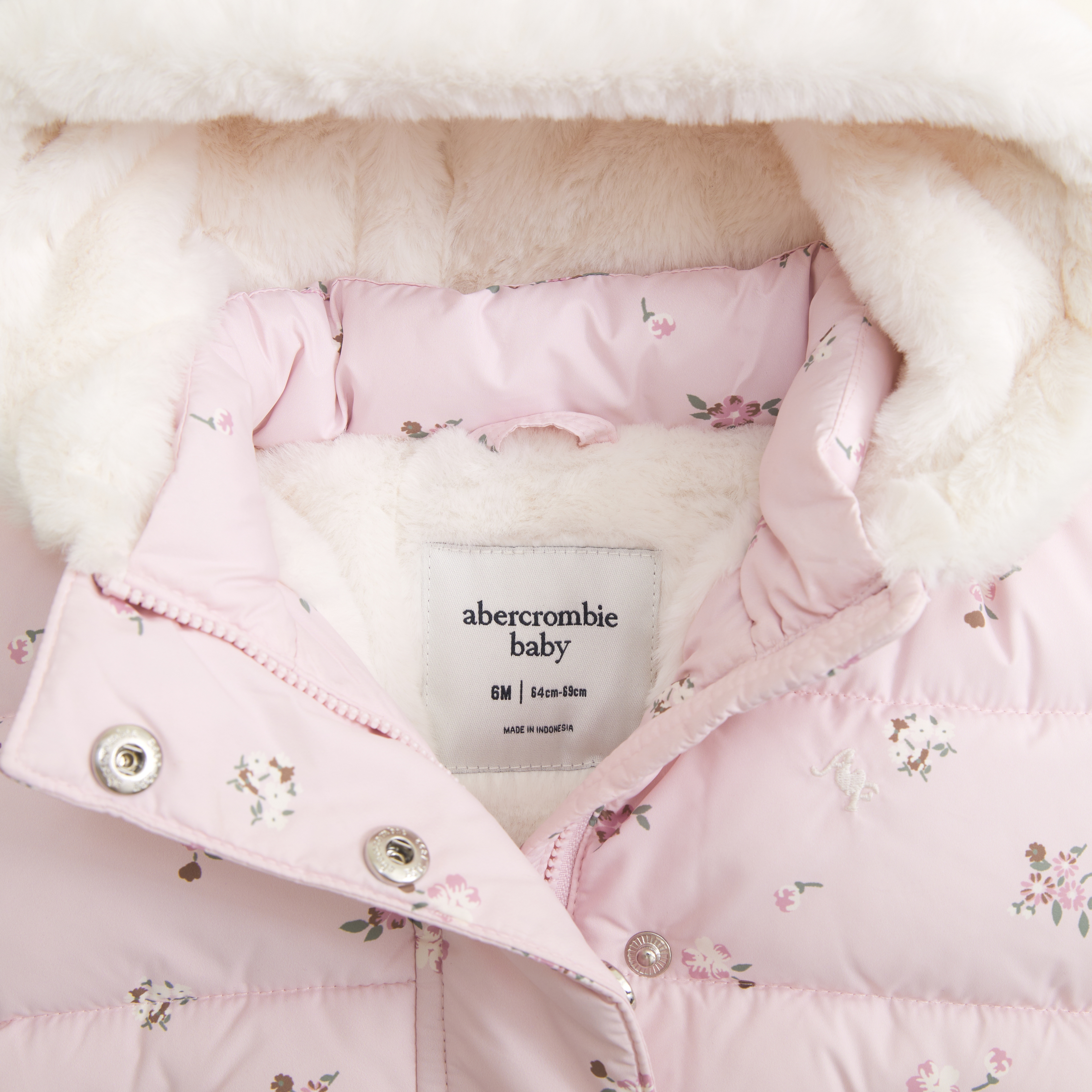 Куртка Abercrombie & Fitch Hooded puffer coat для малышей, цвет: Светлый розовый с принтом — фото 2