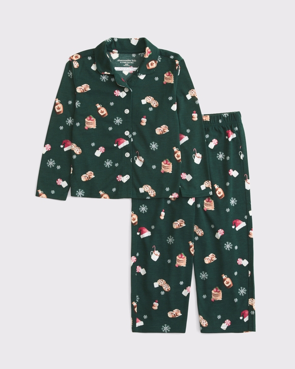 toddler pant pajama set, Green Breakfast Print view 2