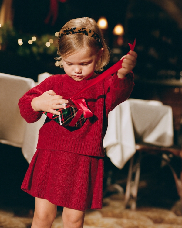 toddler bow cable sweater and skirt set, Rich Ruby view 1