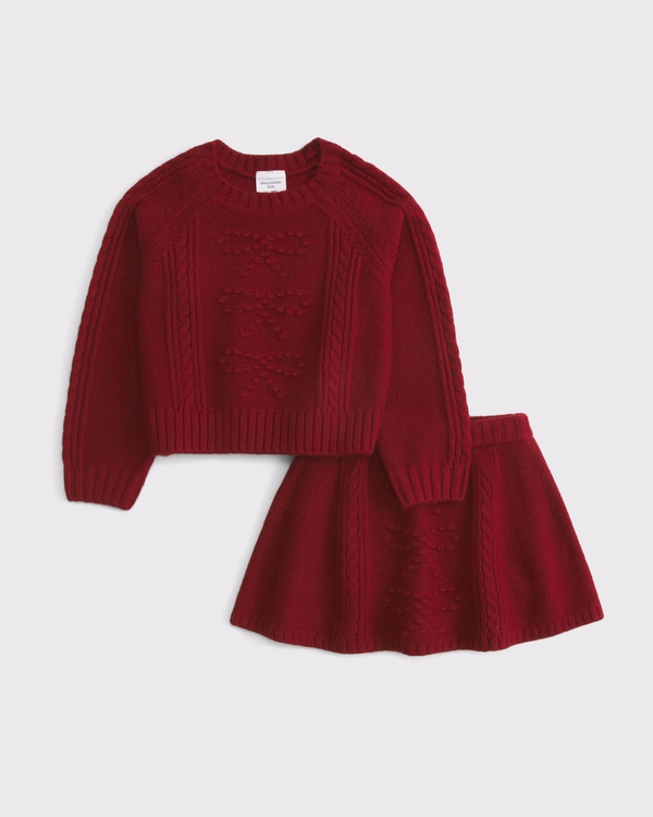 toddler bow cable sweater and skirt set, Rich Ruby view 1