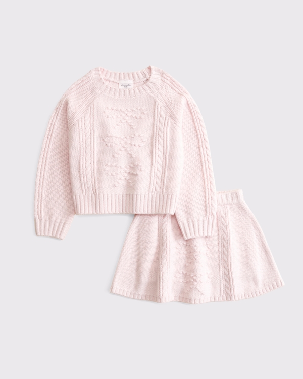 toddler bow cable sweater and skirt set, Light Pink view 1