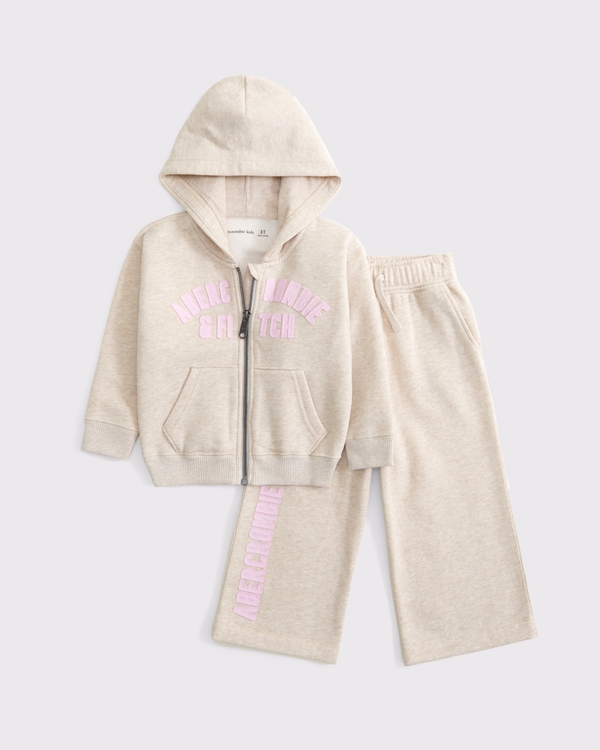 toddler logo full-zip hoodie set, Oatmeal view 1