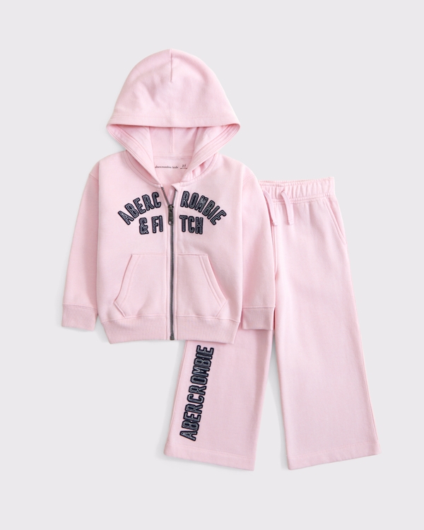 toddler logo full-zip hoodie set, Ballet Pink view 1