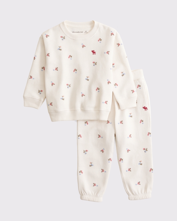 toddler essential icon crew sweatshirt set, Cream Floral view 1