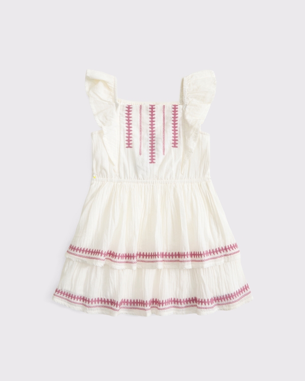 toddler embroidered flutter sleeve tiered dress, Cream view 1
