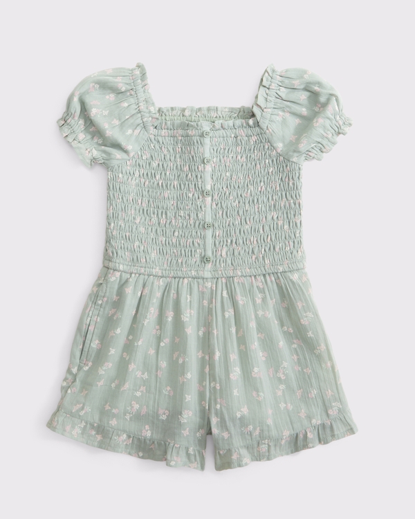 toddler smocked button-through romper, Sea Gray Floral view 1