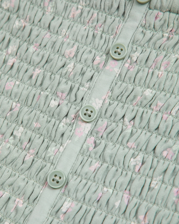 toddler smocked button-through romper, Sea Gray Floral view 2