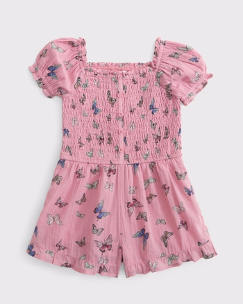 toddler smocked button-through romper