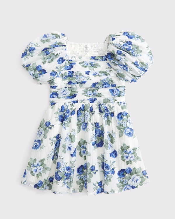 toddler emerson puff sleeve dress, Blue Floral view 1
