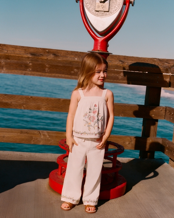 toddler embroidered squareneck tank & pants set, Cream Floral view 1
