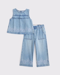 toddler denim embroidered tank & pants set