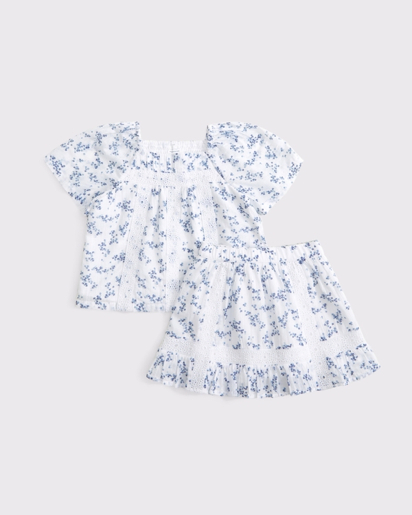 toddler pleated lace-trim top and skort set, White Floral view 1
