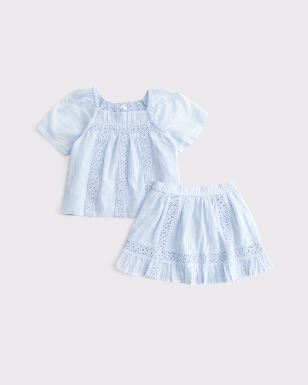 toddler pleated lace-trim top and skort set, Pale Blue view 1