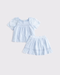 toddler pleated lace-trim top and skort set