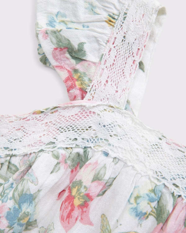 toddler lace-trim flutter sleeve dress, White Floral view 2
