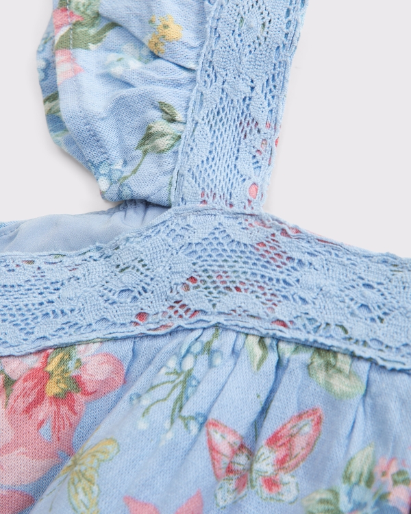 toddler lace-trim flutter sleeve dress, Blue Gray Floral view 2