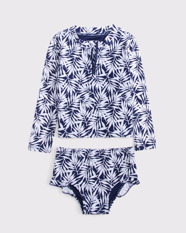 toddler two-piece long-sleeve swimsuit, Navy Print view 1