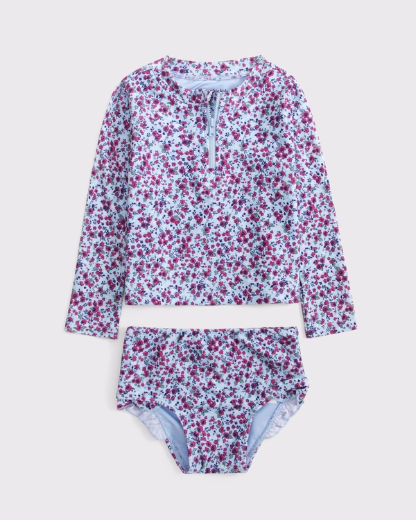 toddler two-piece long-sleeve swimsuit, Blue Floral view 1