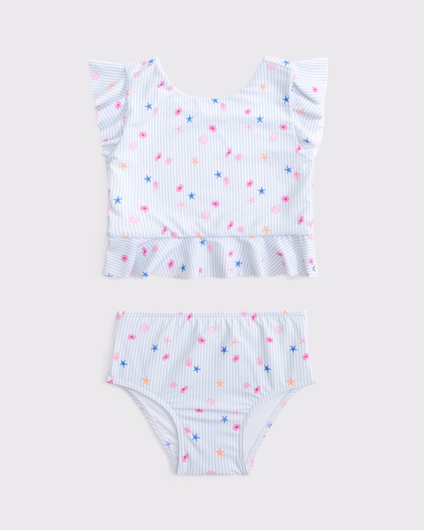 toddler two-piece swimsuit, Light Blue Stripe Print view 1