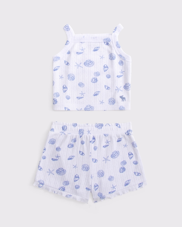 toddler pointelle set, White And Blue Shell Print view 1