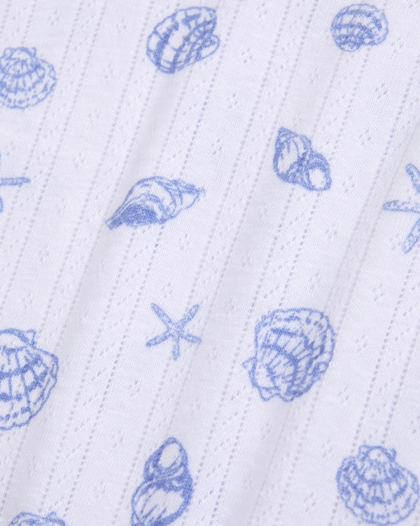 toddler pointelle set, White And Blue Shell Print view 2