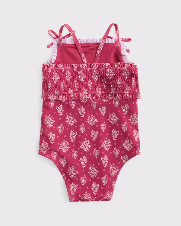 toddler smocked swimsuit, Red Print view 2