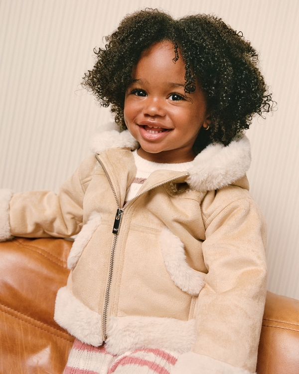 toddler vegan suede and shearling jacket, Light Brown view 1