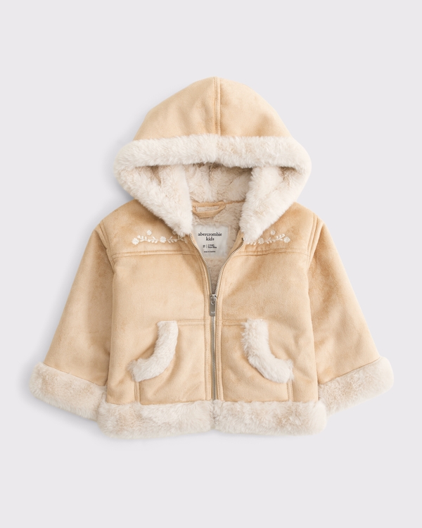 toddler vegan suede and shearling jacket, Light Brown view 2