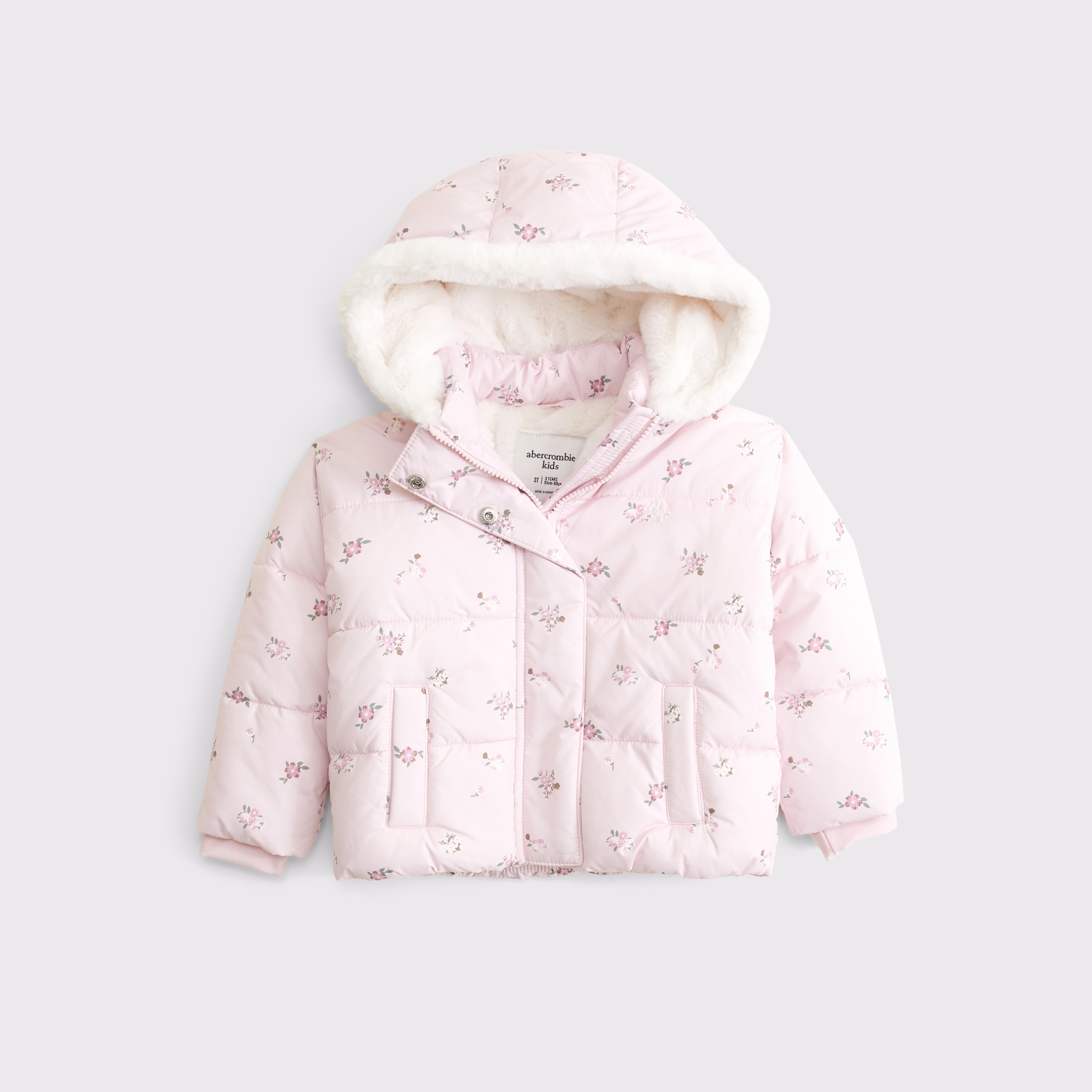 Куртка Abercrombie & Fitch Hooded puffer coat для малышей, цвет: Светлый розовый с принтом
