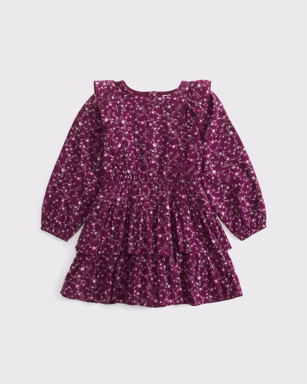 toddler long-sleeve tiered dress, Burgundy Floral view 2