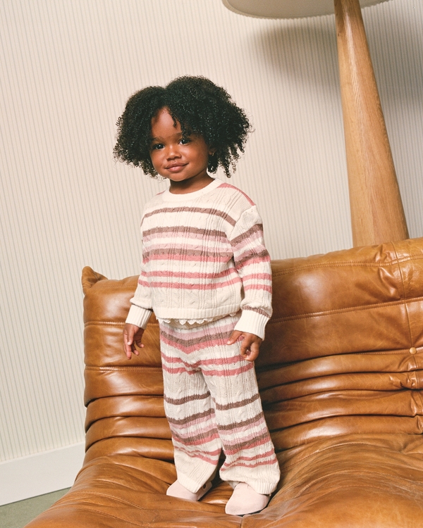 toddler cable knit sweater set, Pink Stripe view 1