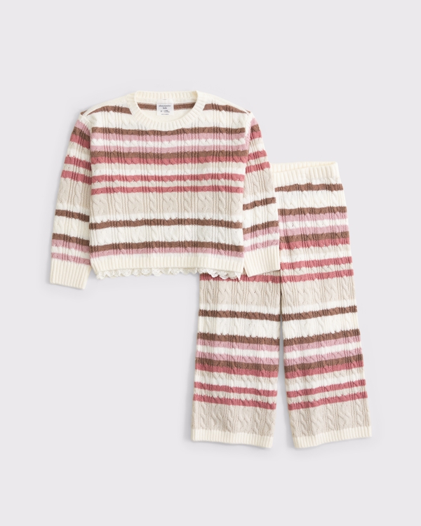 toddler cable knit sweater set, Pink Stripe view 2