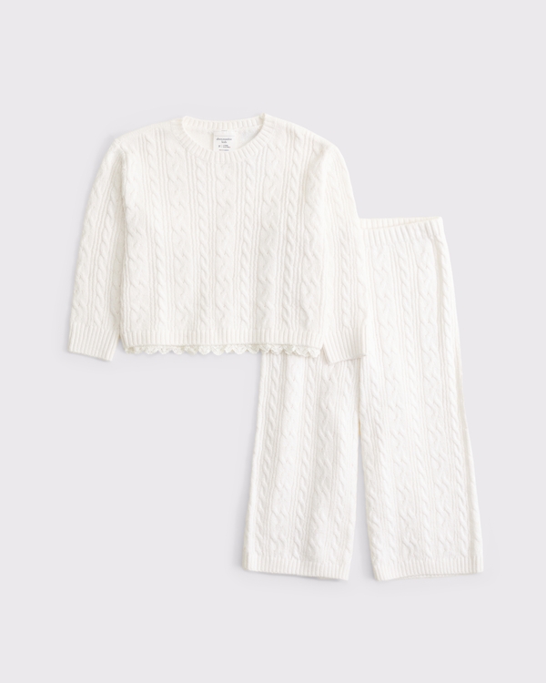 toddler cable knit sweater set, White view 1