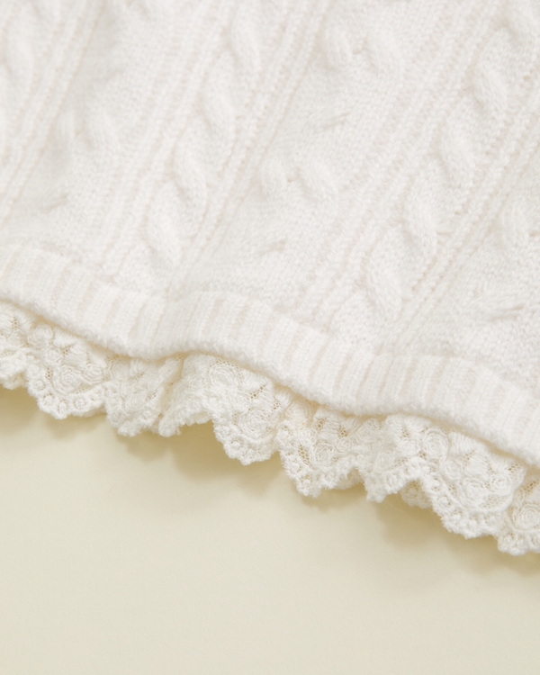 toddler cable knit sweater set, White view 2